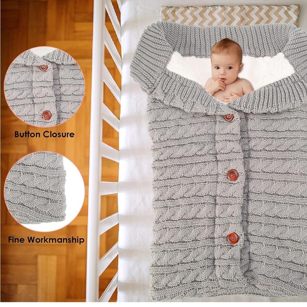 Infant Swaddle Blanket Cozy Gray Knitted